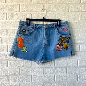 TOPSHOP patchwork denim shorts